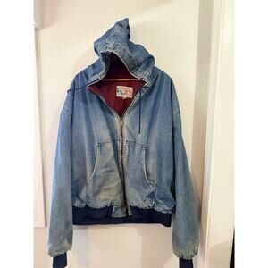 Vintage Ozark Mountain Apparel Denim Jacket Mens XXXXL Hooded Full Zip Lined